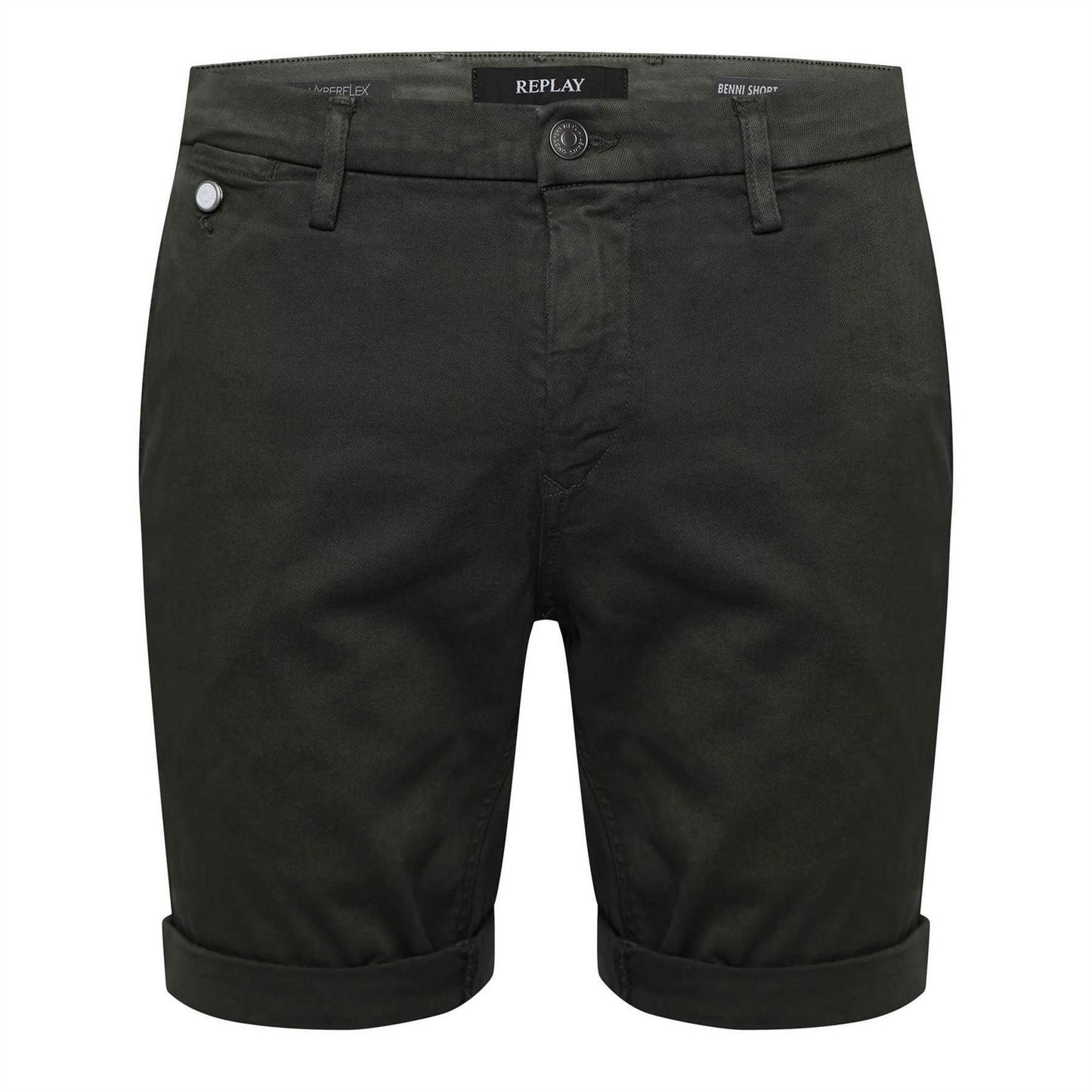 Green - Front - Replay Mens Benni Cotton Blend Chino Shorts