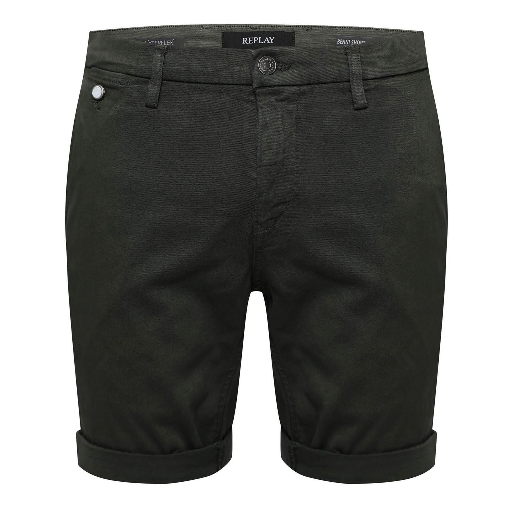 Green - Front - Replay Mens Benni Cotton Blend Chino Shorts