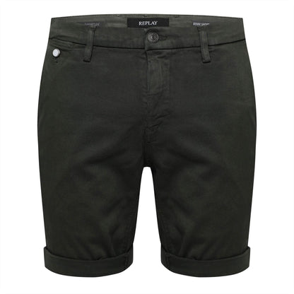 Green - Front - Replay Mens Benni Cotton Blend Chino Shorts