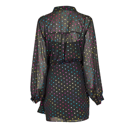 Black - Back - Never Fully Dressed Womens-Ladies Miley Polka Dot Sheer Wrap Dress