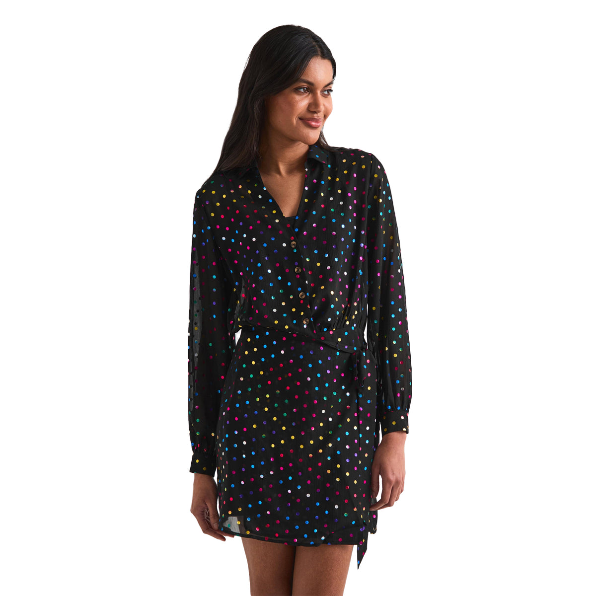 Black - Side - Never Fully Dressed Womens-Ladies Miley Polka Dot Sheer Wrap Dress