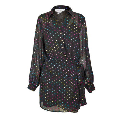 Black - Front - Never Fully Dressed Womens-Ladies Miley Polka Dot Sheer Wrap Dress