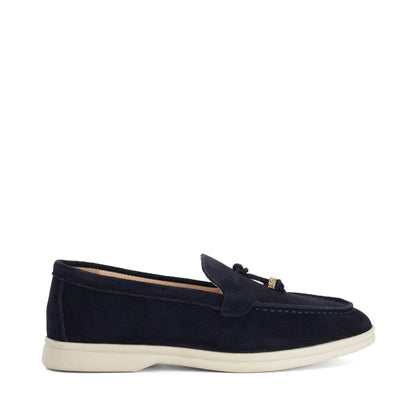 Navy - Front - Dune London Womens-Ladies Gasil Suede Tassel Flat Loafers