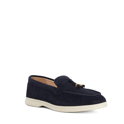 Navy - Back - Dune London Womens-Ladies Gasil Suede Tassel Flat Loafers