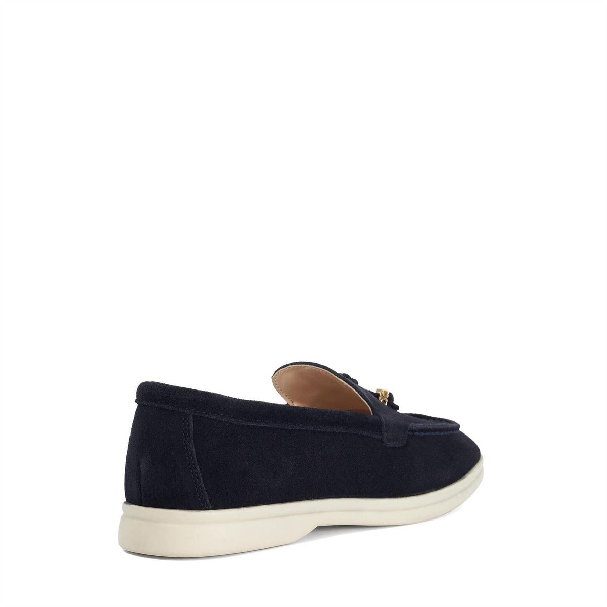 Navy - Side - Dune London Womens-Ladies Gasil Suede Tassel Flat Loafers