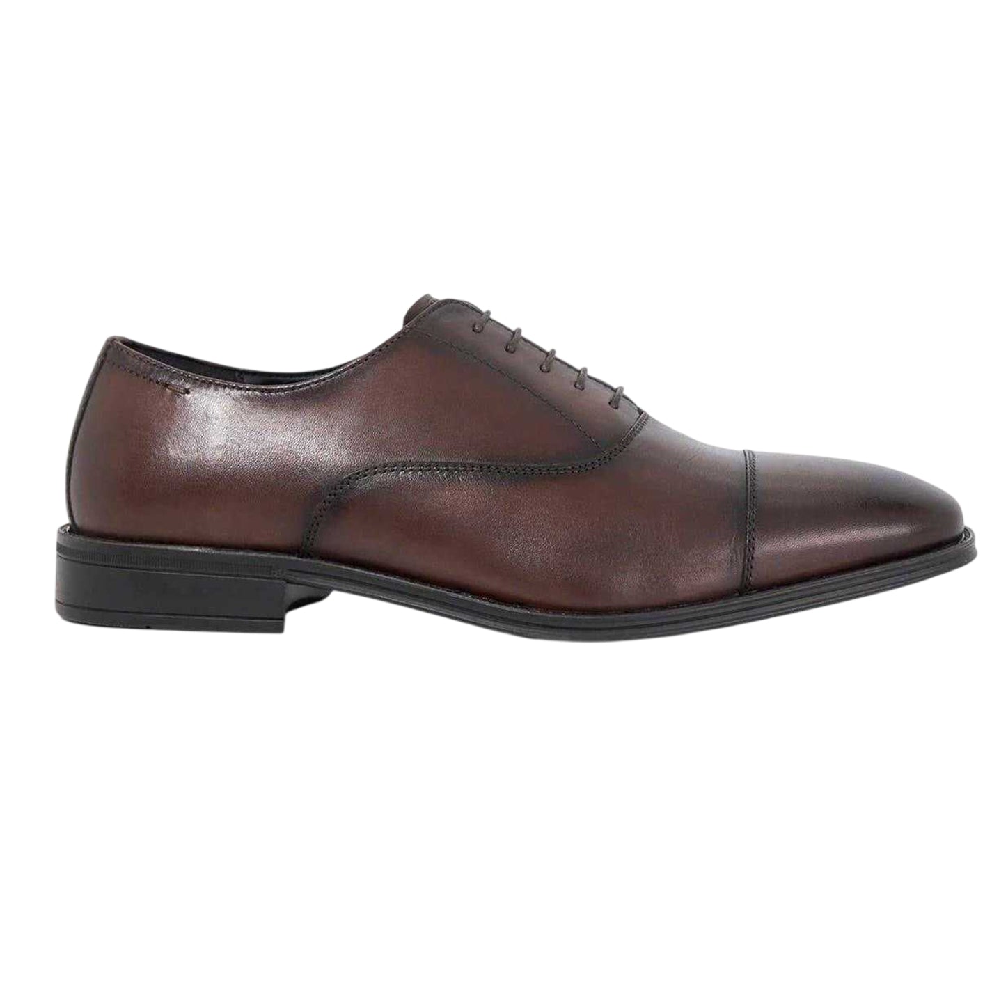 Dark Brown - Front - Dune London Mens Steffon Leather Oxford Shoes
