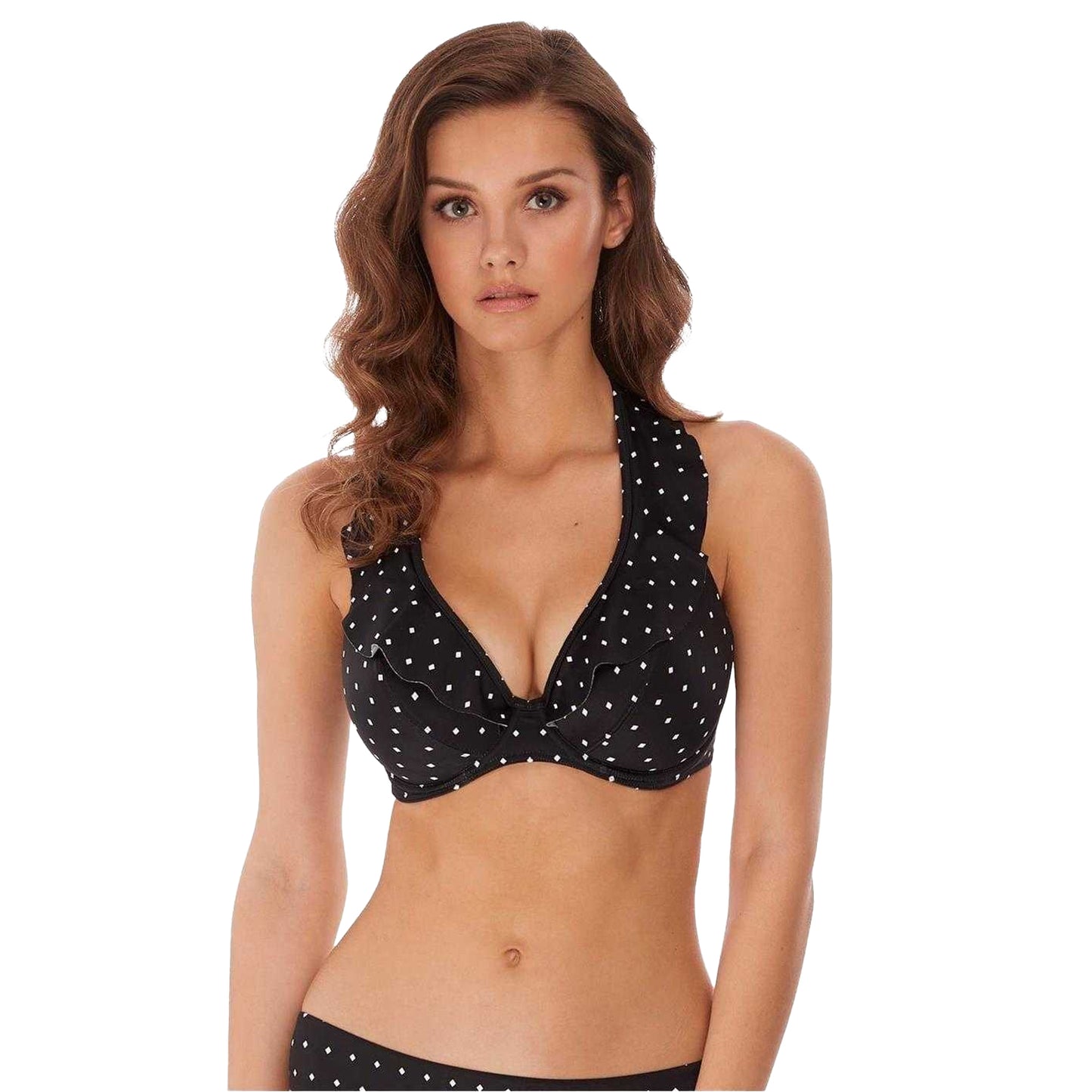 Black - Back - Freya Womens-Ladies Cove Diamond Tile Print Low Plunge Bikini Top