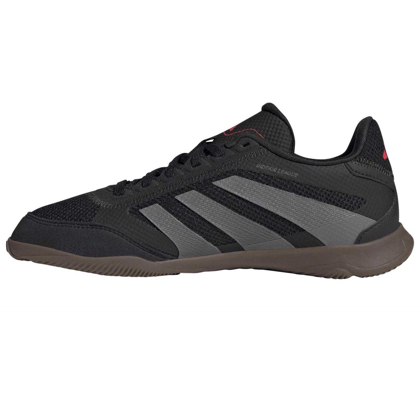 Black-Grey-Red - Side - Adidas Childrens-Kids Predator League 3 Stripes Suede Lace Up Trainers