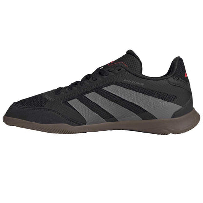 Black-Grey-Red - Side - Adidas Childrens-Kids Predator League 3 Stripes Suede Lace Up Trainers