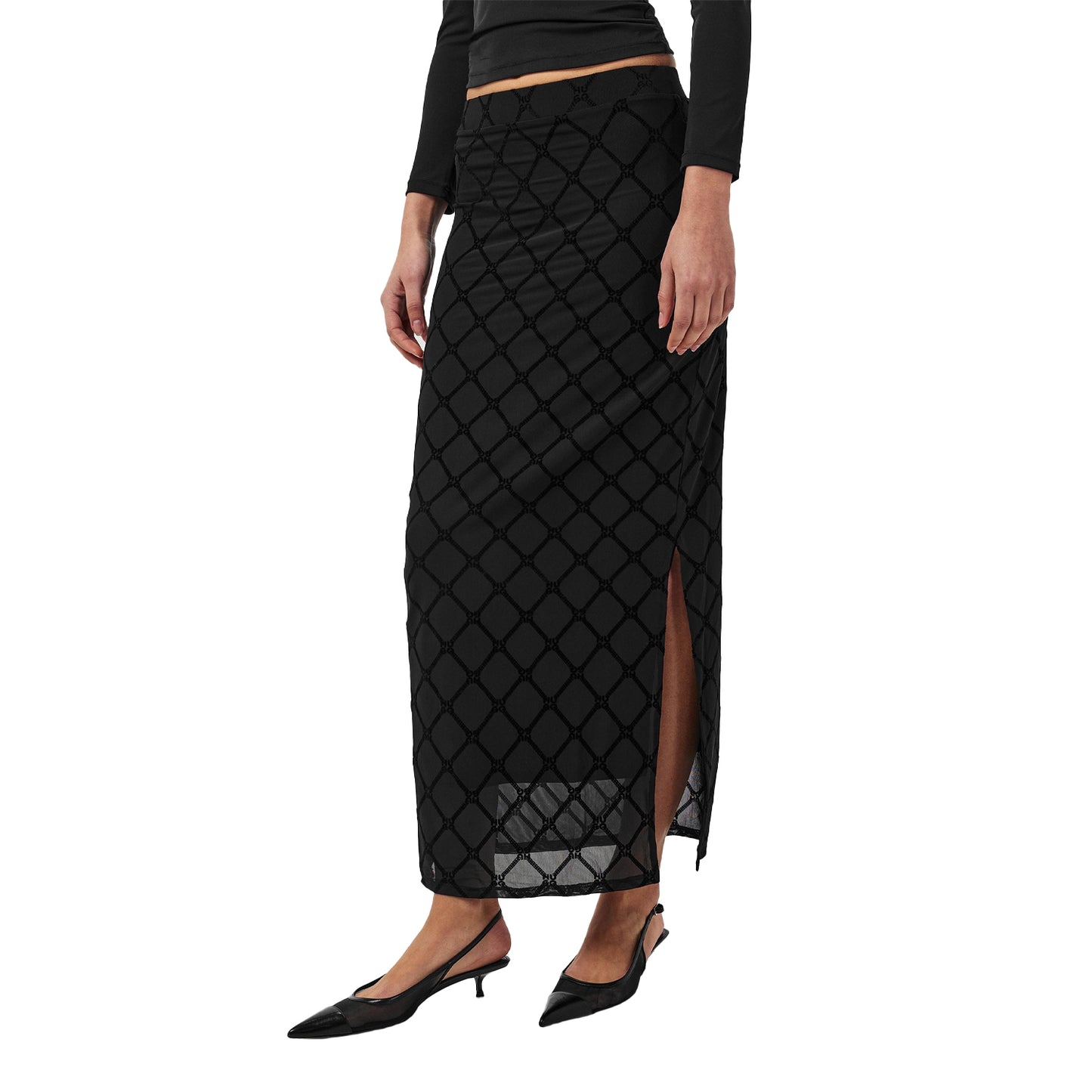 Black - Side - Hugo Womens-Ladies Geometric Pencil Skirt