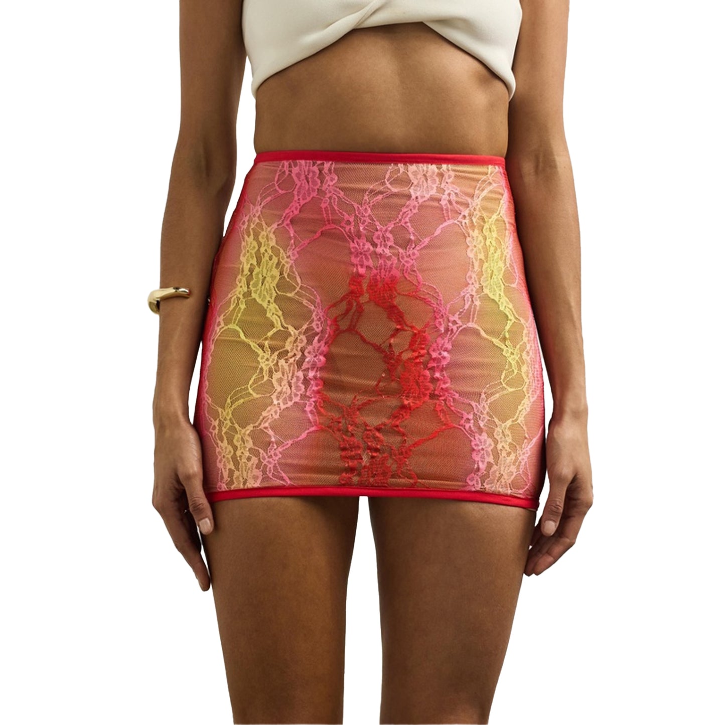 Red-Pink - Side - Sinead Gorey Womens-Ladies Floral Pattern Lace Pencil Skirt