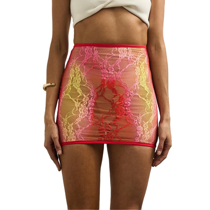 Red-Pink - Side - Sinead Gorey Womens-Ladies Floral Pattern Lace Pencil Skirt