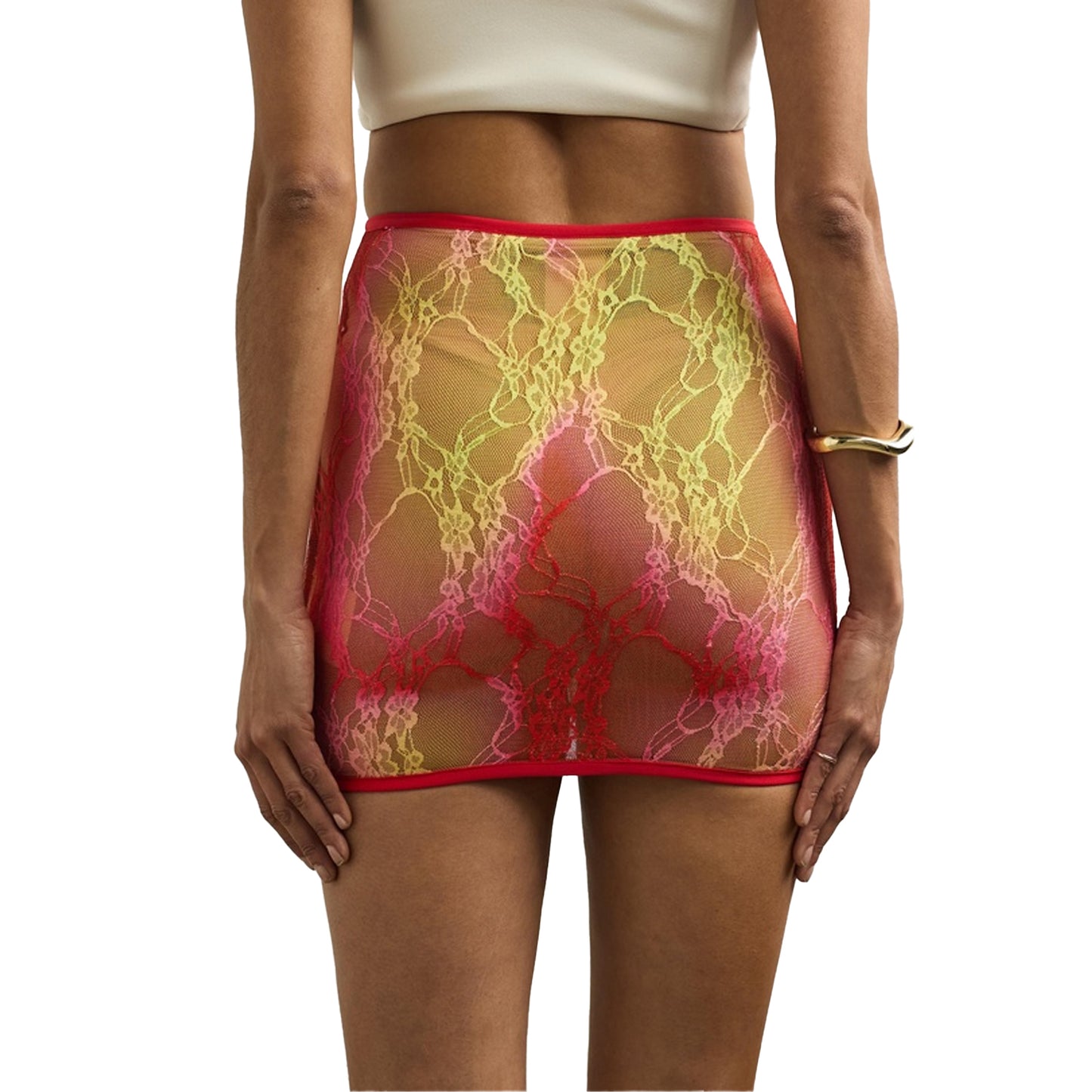 Red-Pink - Lifestyle - Sinead Gorey Womens-Ladies Floral Pattern Lace Pencil Skirt