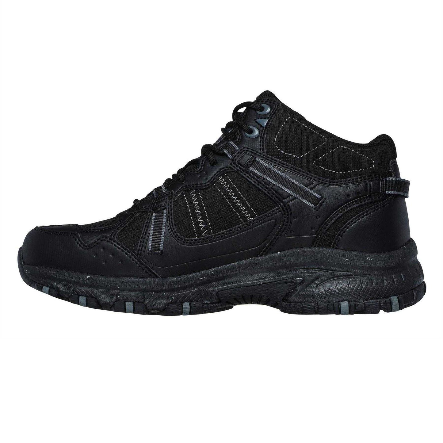 Black - Side - Skechers Mens Hillcrest Logo Leather Walking Boots