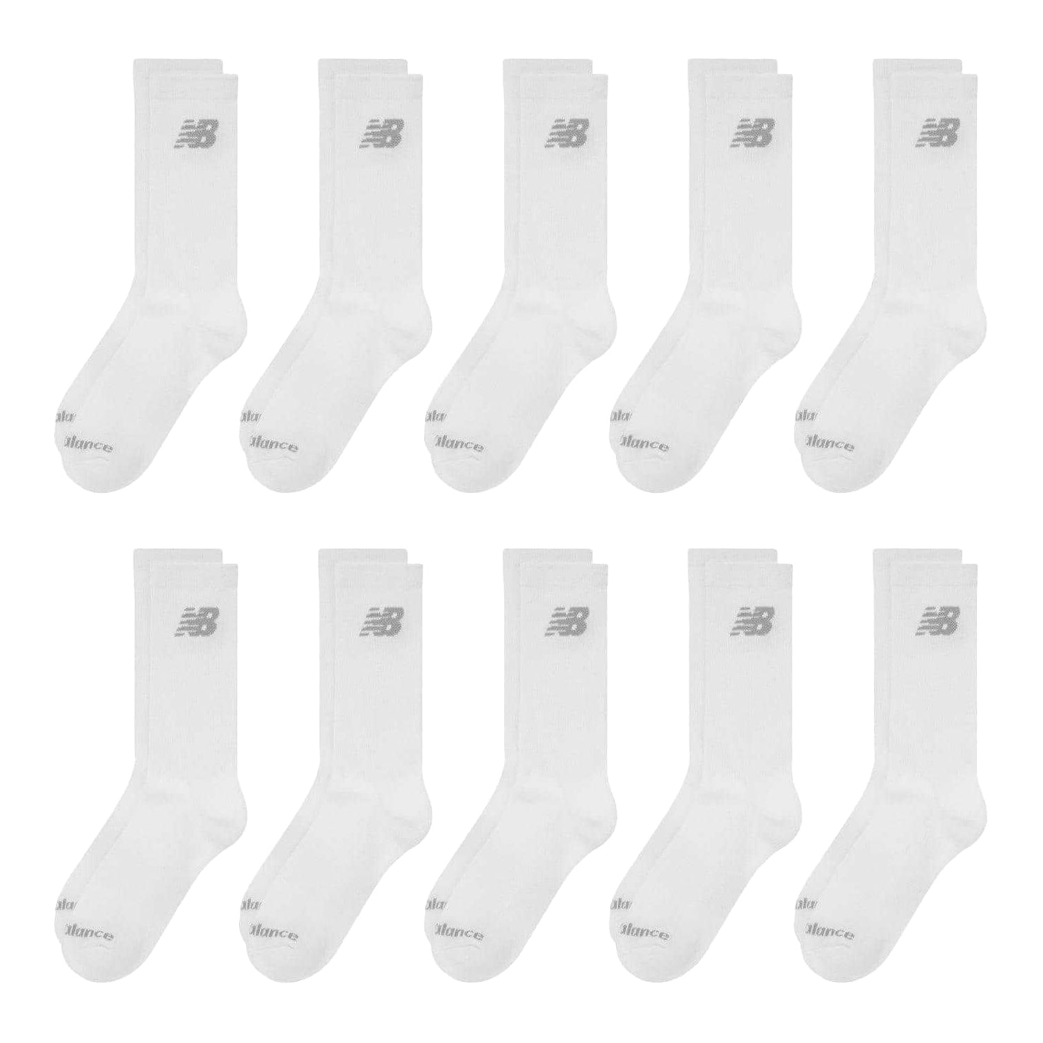 White - Front - New Balance Unisex Adult Logo Cushioned Crew Socks (Pack of 10)
