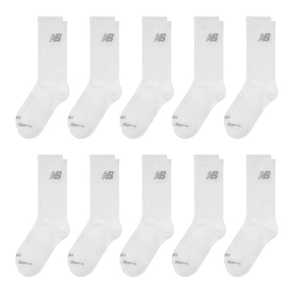 White - Front - New Balance Unisex Adult Logo Cushioned Crew Socks (Pack of 10)