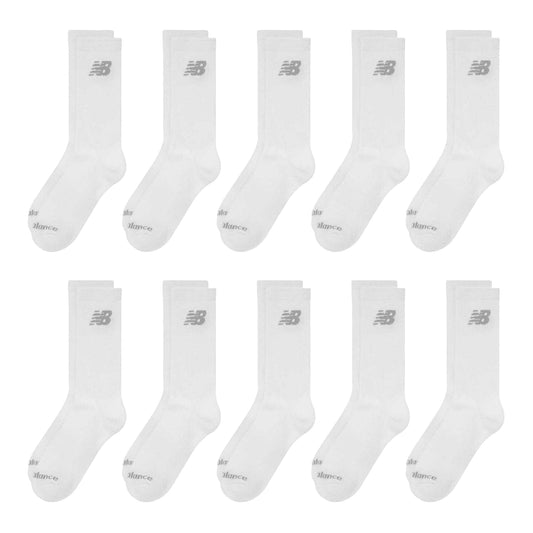 White - Front - New Balance Unisex Adult Logo Cushioned Crew Socks (Pack of 10)