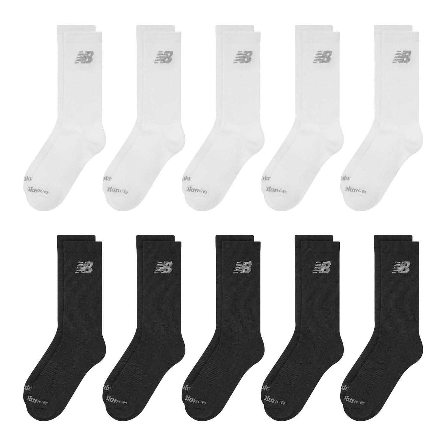 White-Black - Front - New Balance Unisex Adult Logo Cushioned Crew Socks (Pack of 10)