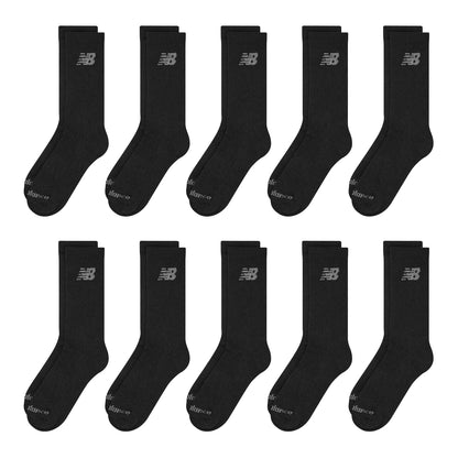 Black - Front - New Balance Unisex Adult Logo Cushioned Crew Socks (Pack of 10)