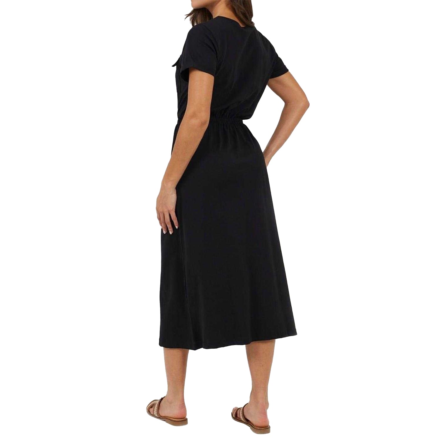 Black - Back - Brave Soul Womens-Ladies Crew Neck Midi Shirt Dress