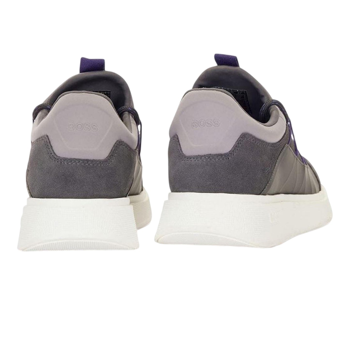 Grey - Back - Boss Mens Leather Running Trainers