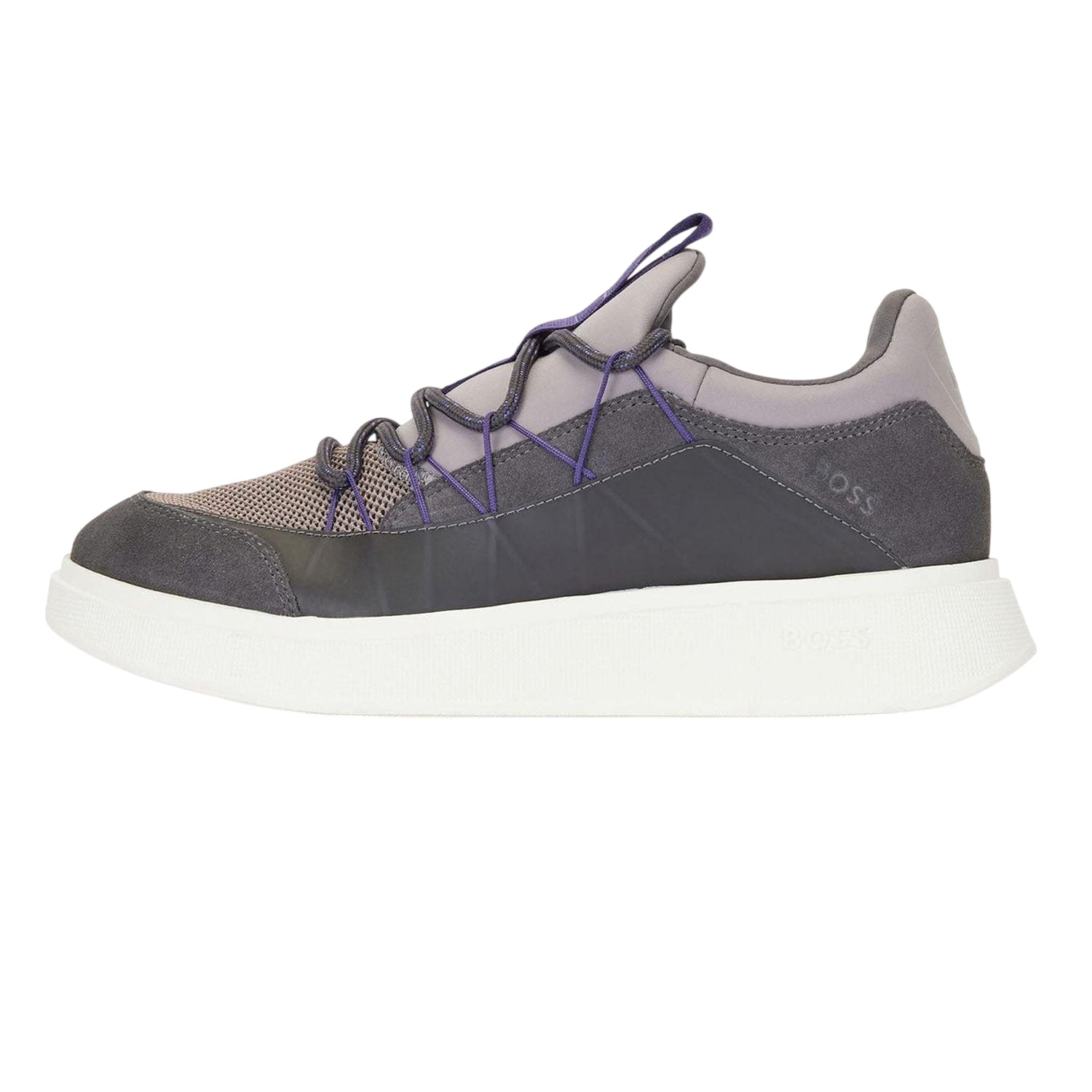 Grey - Side - Boss Mens Leather Running Trainers