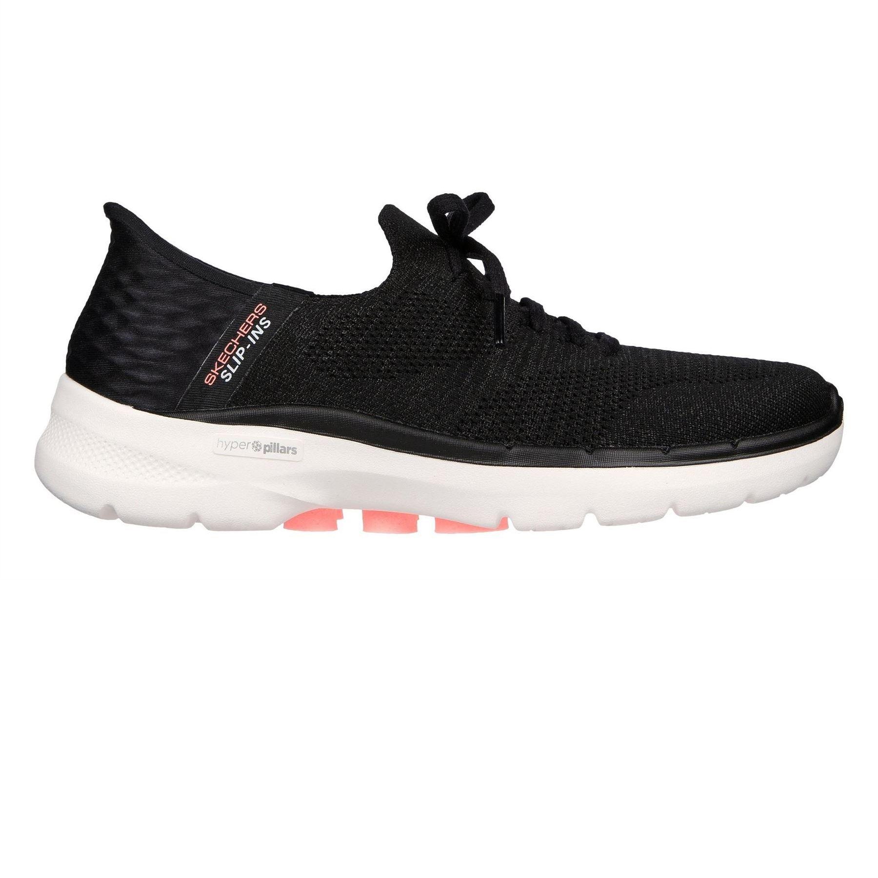 Black-Hot Pink - Front - Skechers Womens-Ladies Go Walk 6 Slip-on Trainers