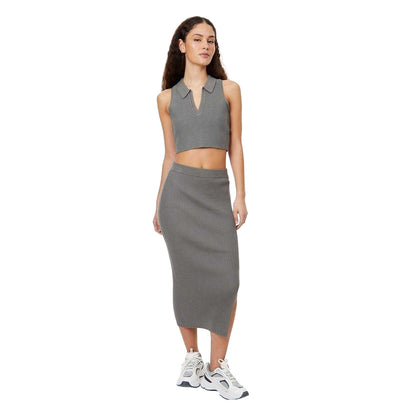Muted Green - Lifestyle - Jack Wills Womens-Ladies Ribbed Knitted Midi Skirt