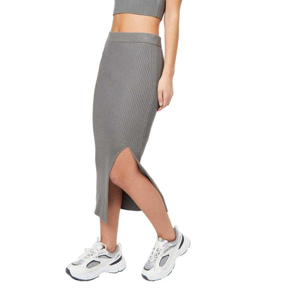Muted Green - Front - Jack Wills Womens-Ladies Ribbed Knitted Midi Skirt