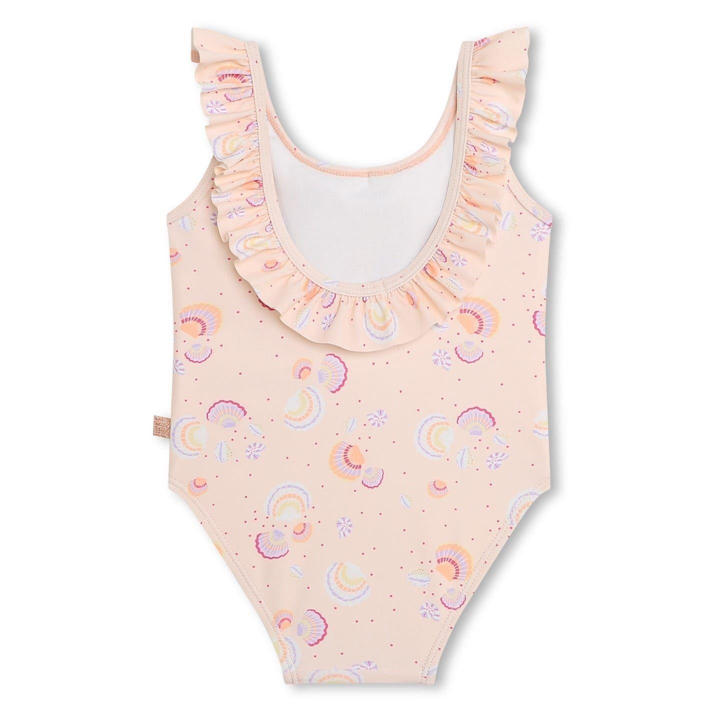 Apricot - Back - Carrement Beau Girls Shell Scoop Neck One Piece Swimsuit
