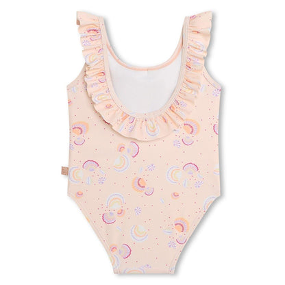 Apricot - Back - Carrement Beau Girls Shell Scoop Neck One Piece Swimsuit
