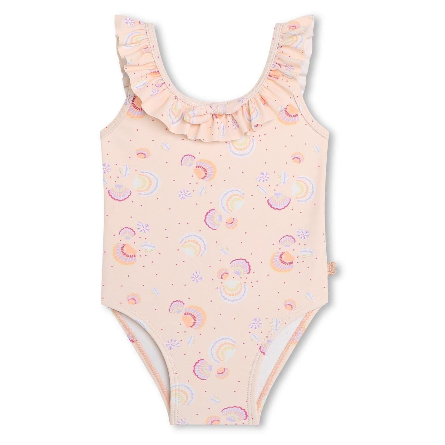 Apricot - Front - Carrement Beau Girls Shell Scoop Neck One Piece Swimsuit