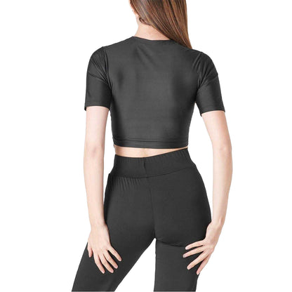 Black - Back - Certified Womens-Ladies Plain Crop T-Shirt