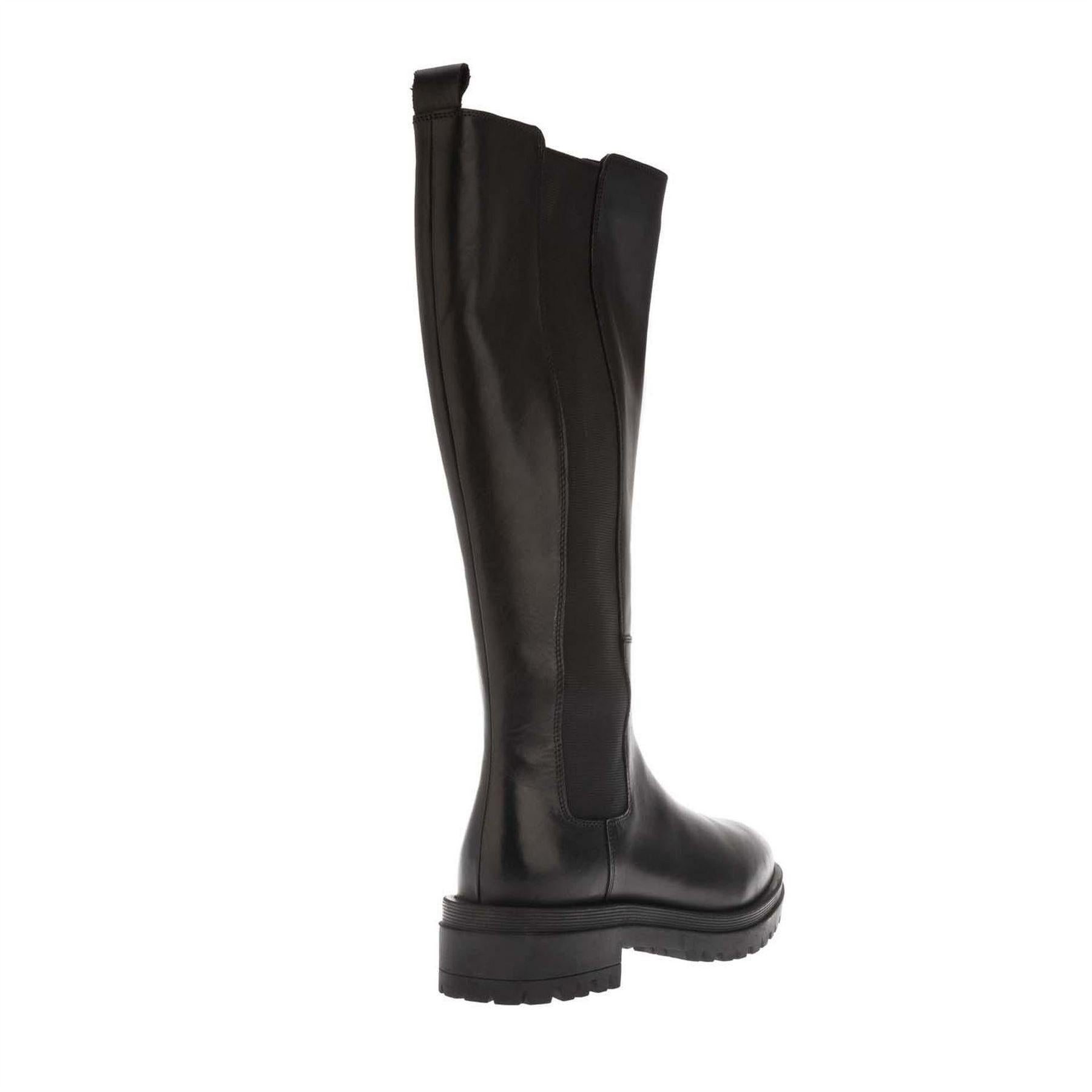 Black - Back - Dune London Womens-Ladies Leather Elasticated Panel Knee-High Boots