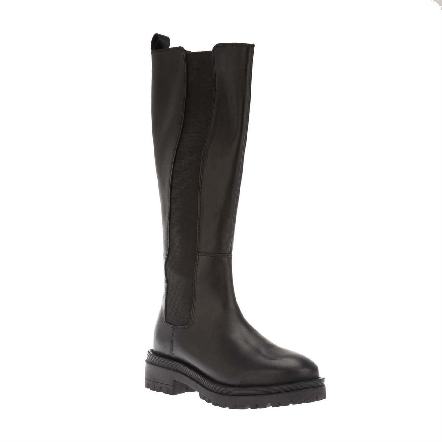 Black - Side - Dune London Womens-Ladies Leather Elasticated Panel Knee-High Boots
