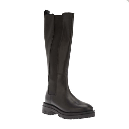 Black - Side - Dune London Womens-Ladies Leather Elasticated Panel Knee-High Boots