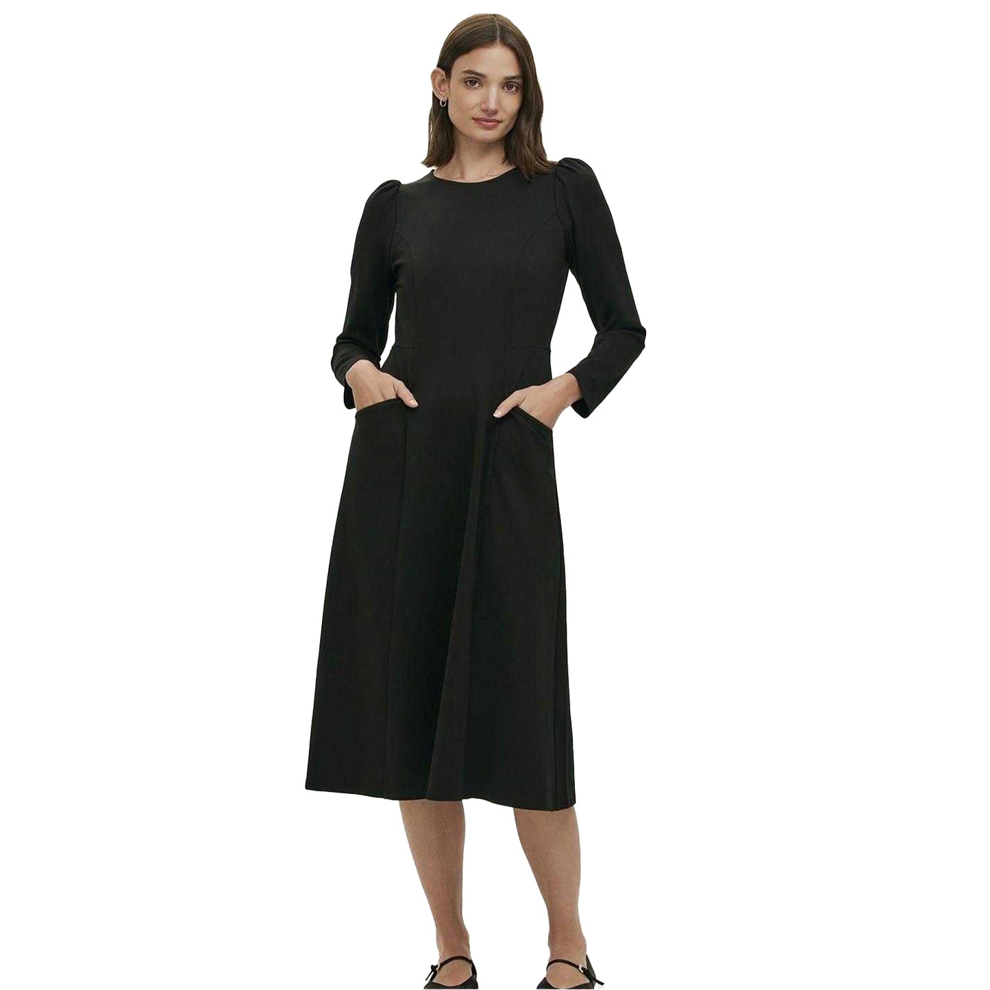 Black - Front - Finery Womens-Ladies Felice Ponte Crew Neck Midi Dress