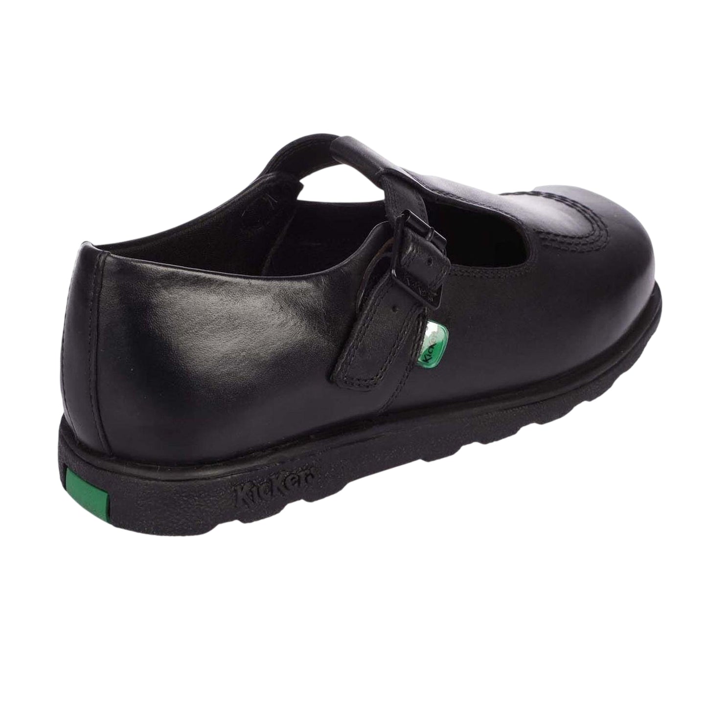 Black - Back - Kickers Girls Leather T Buckle School Shoes
