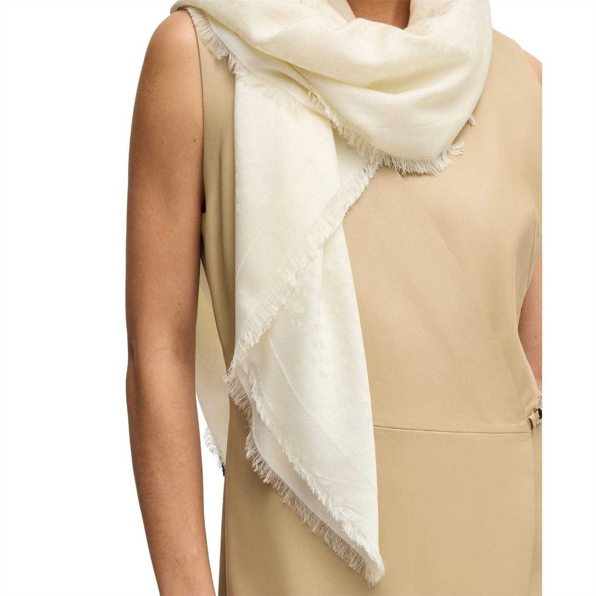 White - Lifestyle - Boss Womens-Ladies Ledonia Monogram Jacquard Scarf