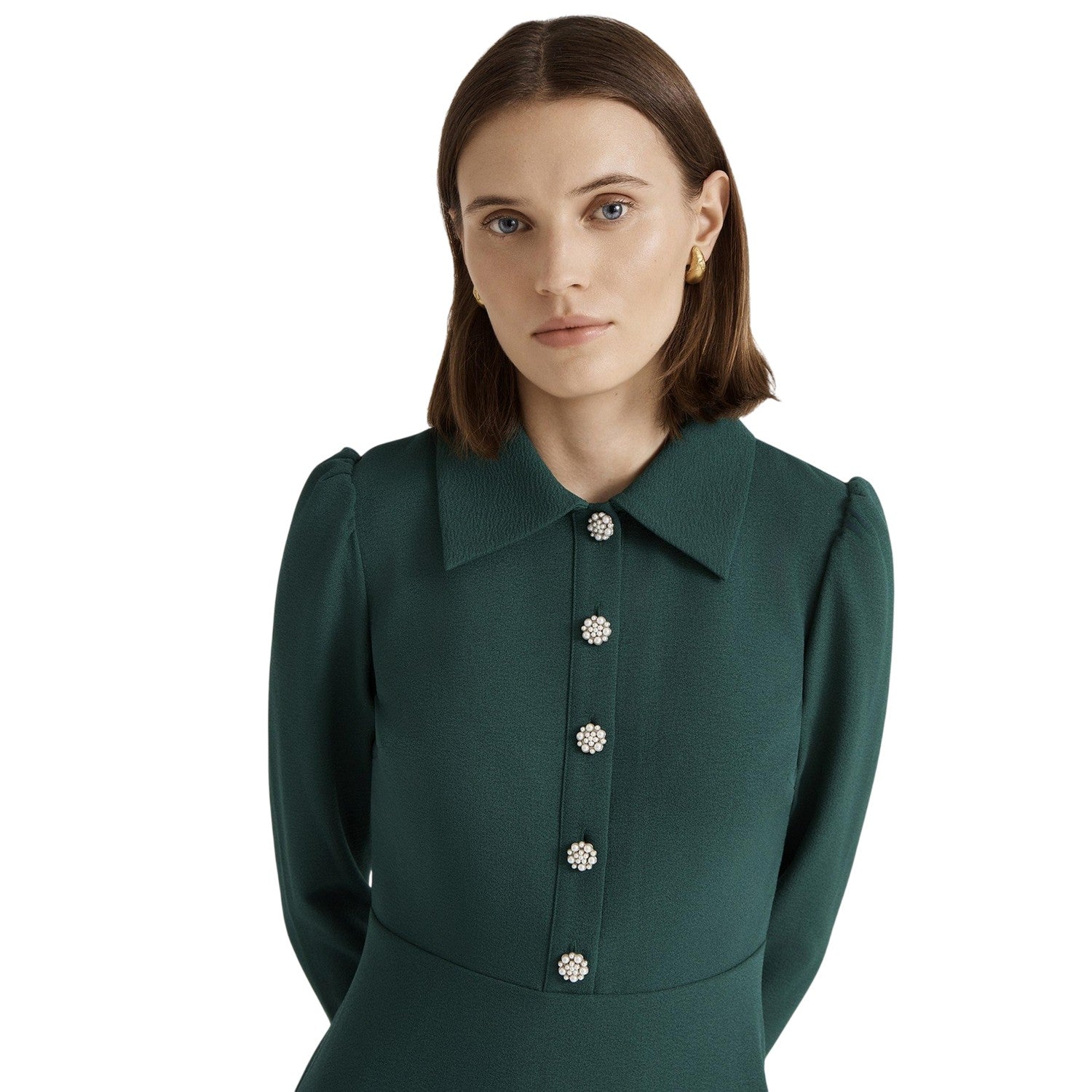 Bottle Green - Side - Finery Womens-Ladies Lucia Collared Midi Dress