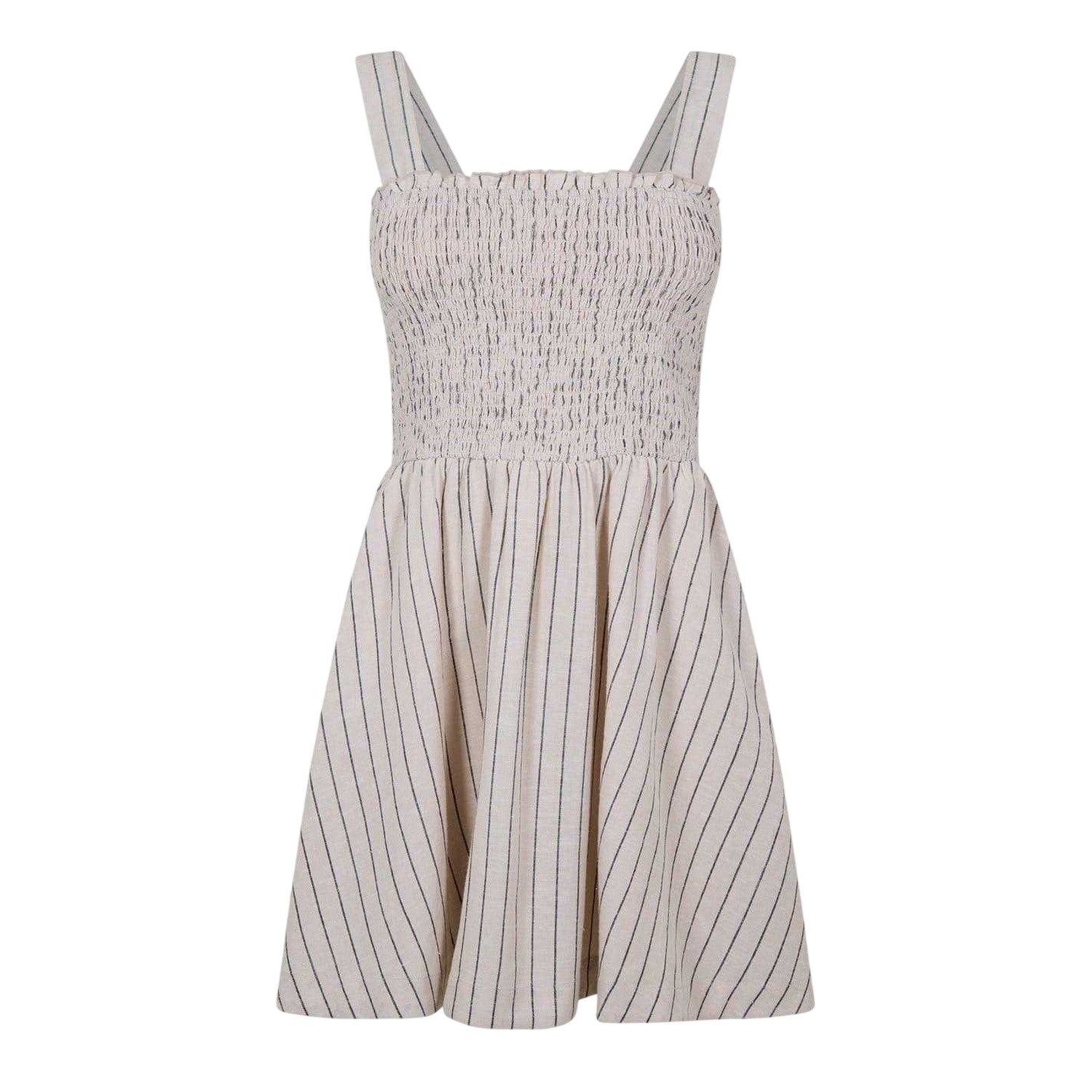 Natural - Front - Jack Wills Womens-Ladies Striped Shirred Skater Dress