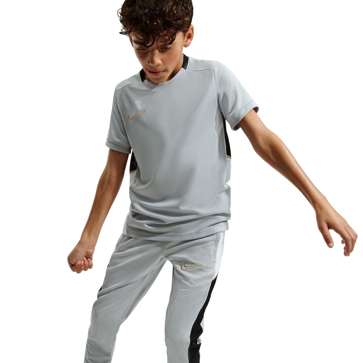 Grey-Gold - Side - Nike Childrens-Kids Academy Swoosh Top