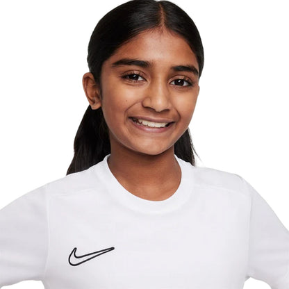 White-Black - Side - Nike Childrens-Kids Academy Swoosh Top
