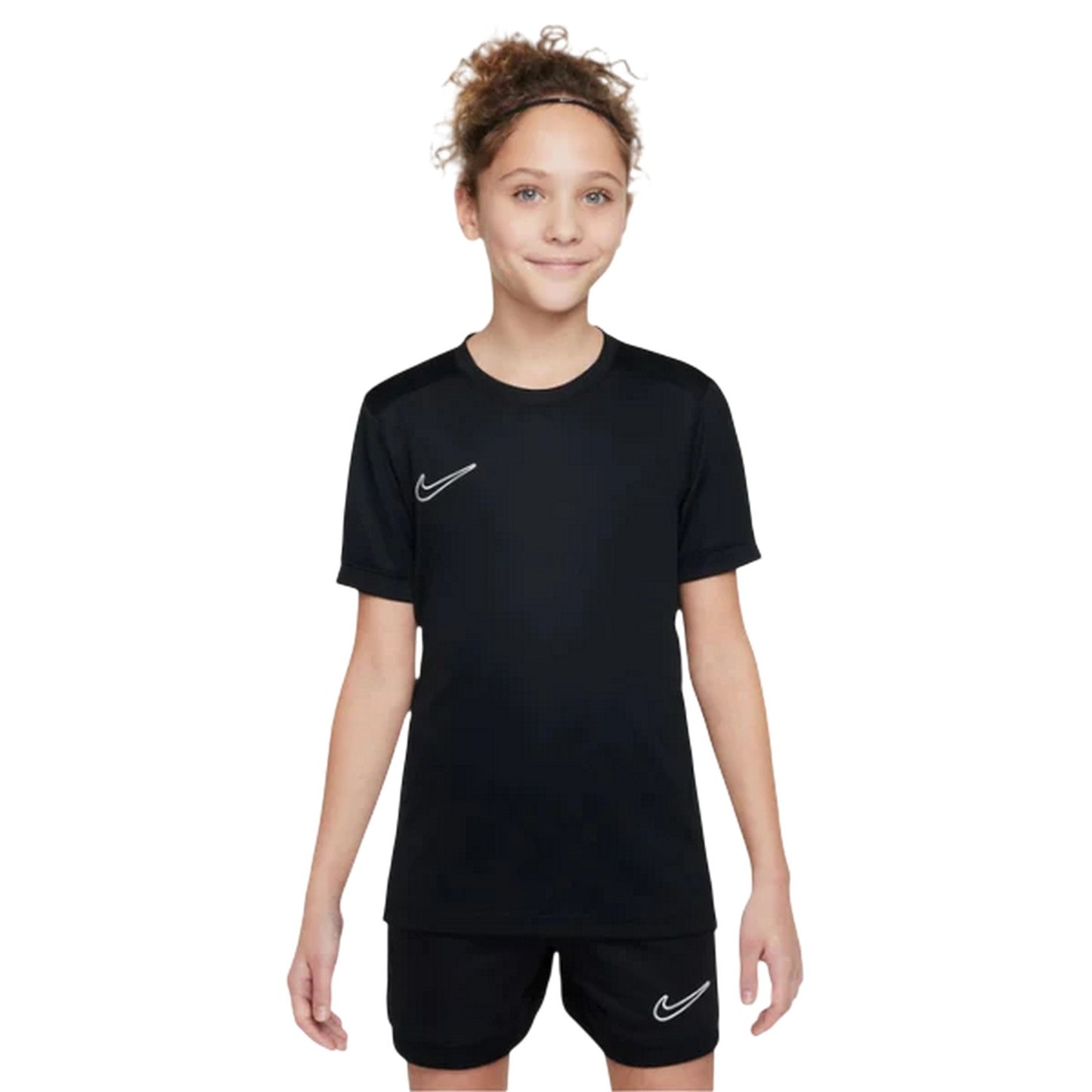 Black-White - Front - Nike Childrens-Kids Academy Swoosh Top