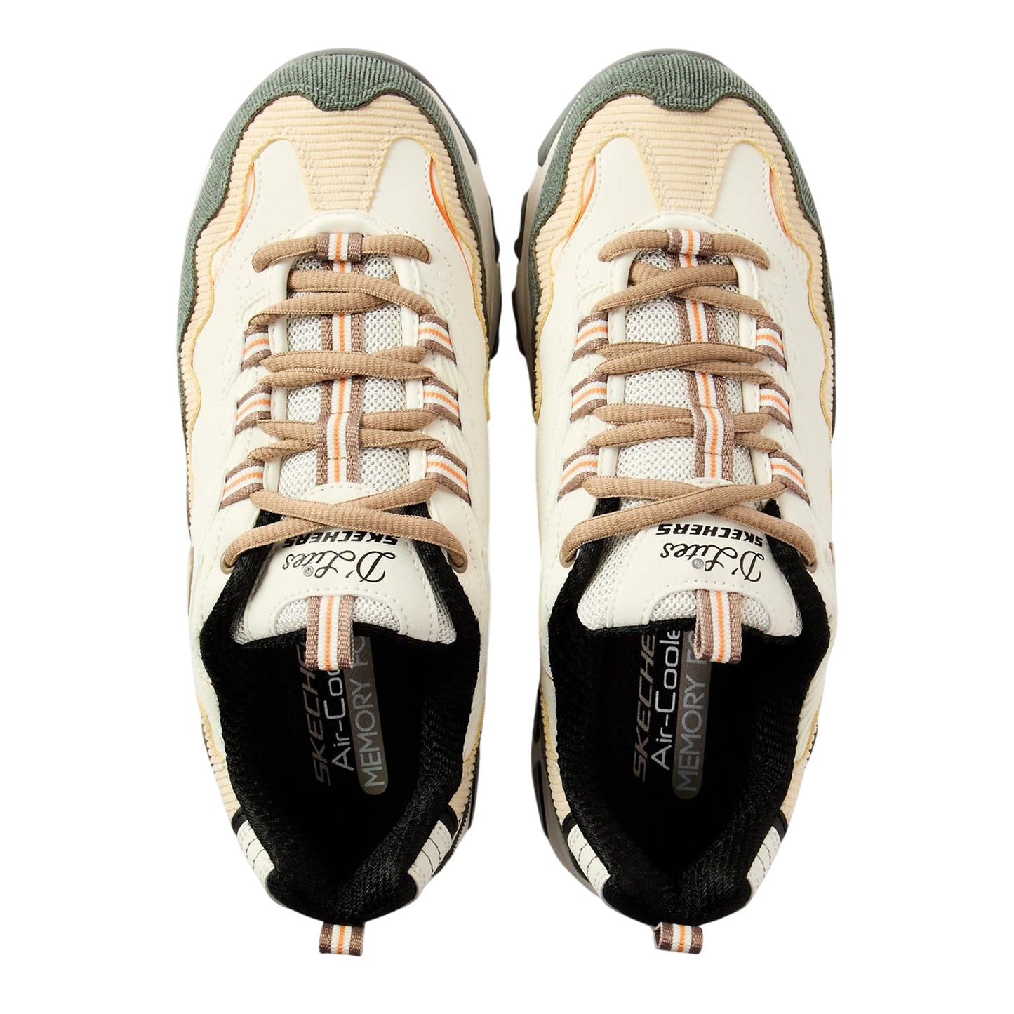 Off White-Green - Side - Skechers Womens-Ladies D Lites1.0 Trainers