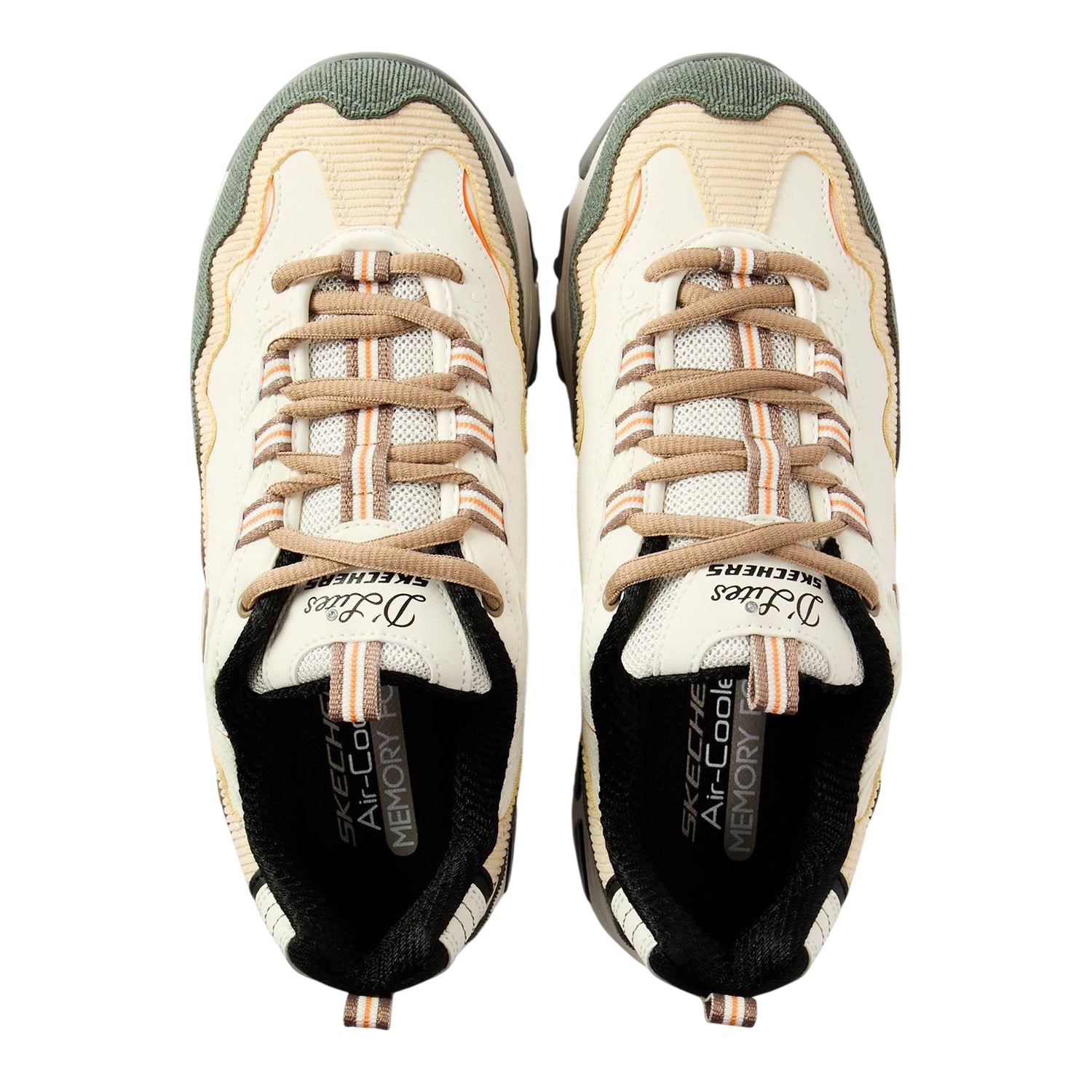 Off White-Green - Side - Skechers Womens-Ladies D Lites1.0 Trainers
