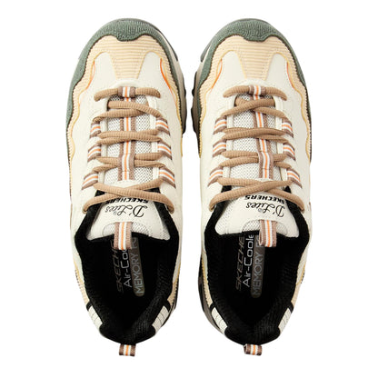 Off White-Green - Side - Skechers Womens-Ladies D Lites1.0 Trainers