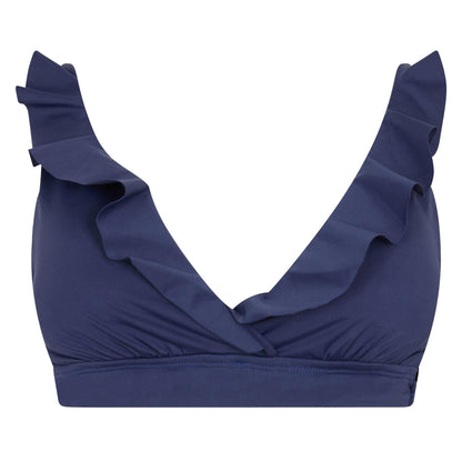 Navy - Front - Ralph Lauren Womens-Ladies Ruffled V Neck Bikini Top