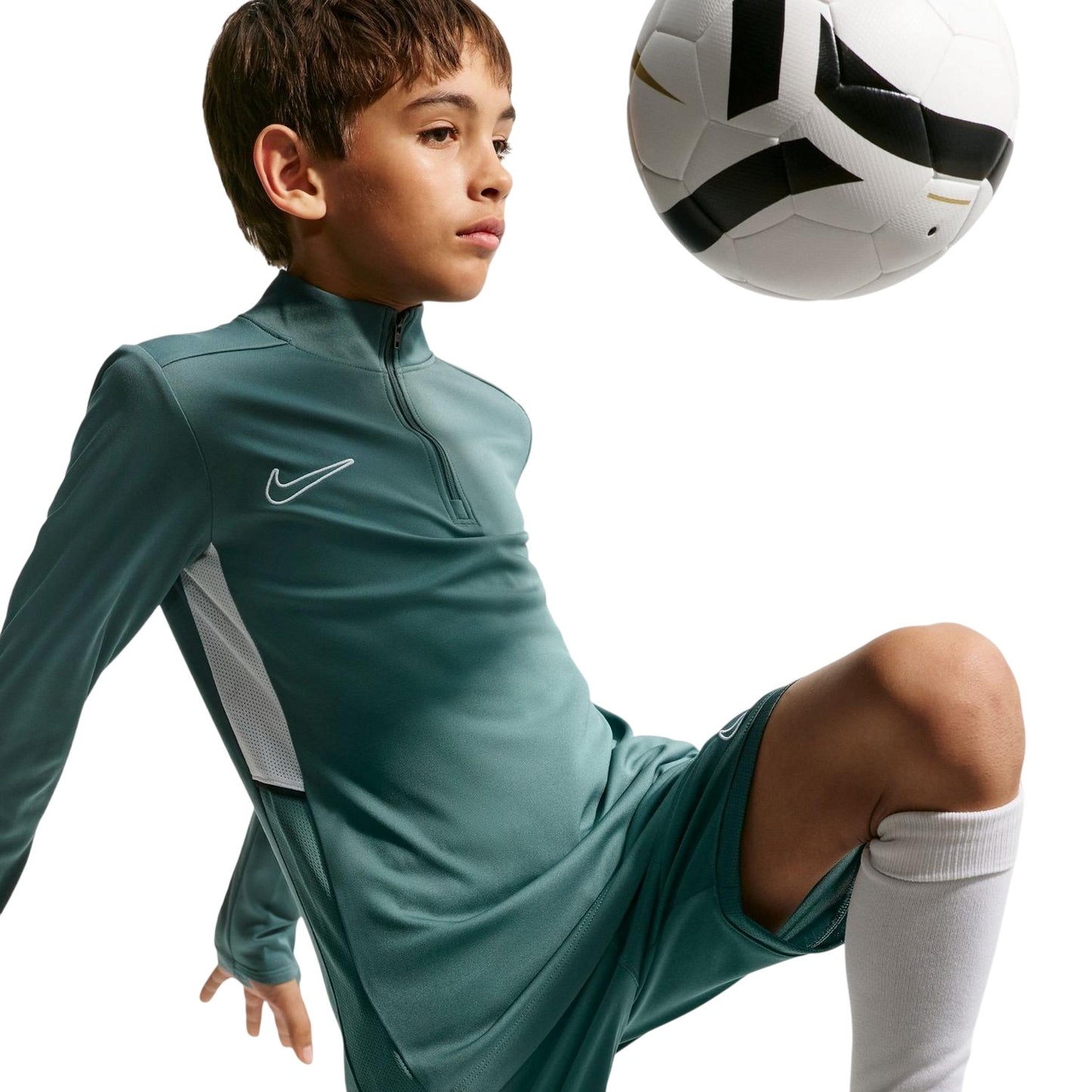 Slate-White - Side - Nike Childrens-Kids Academy Swoosh Drill Top