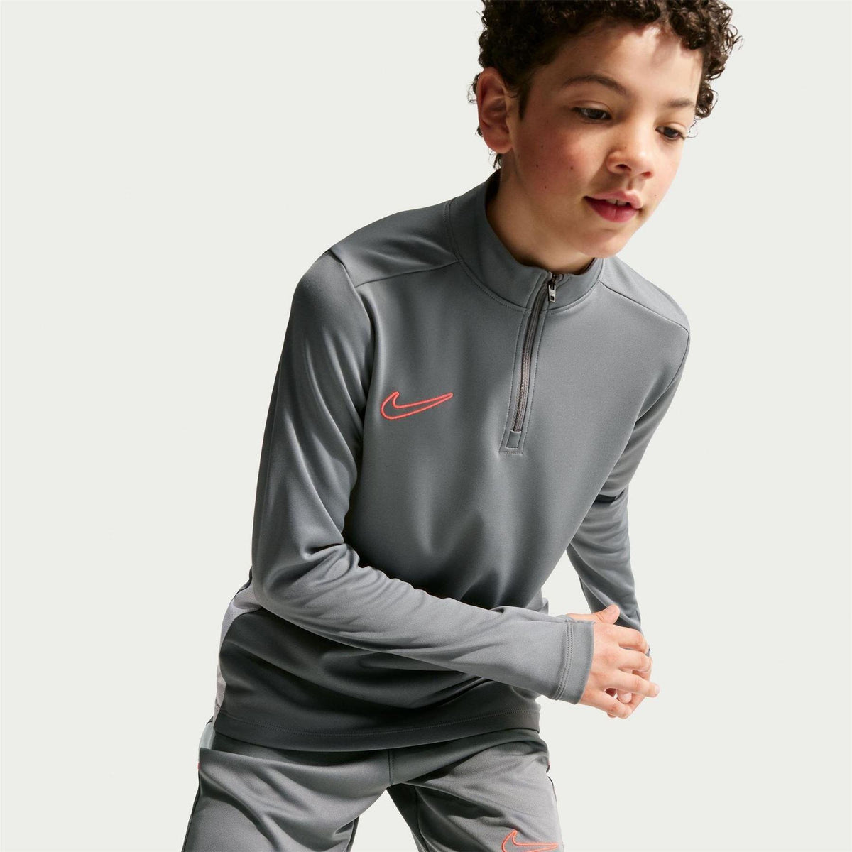 Grey - Side - Nike Childrens-Kids Academy Swoosh Drill Top